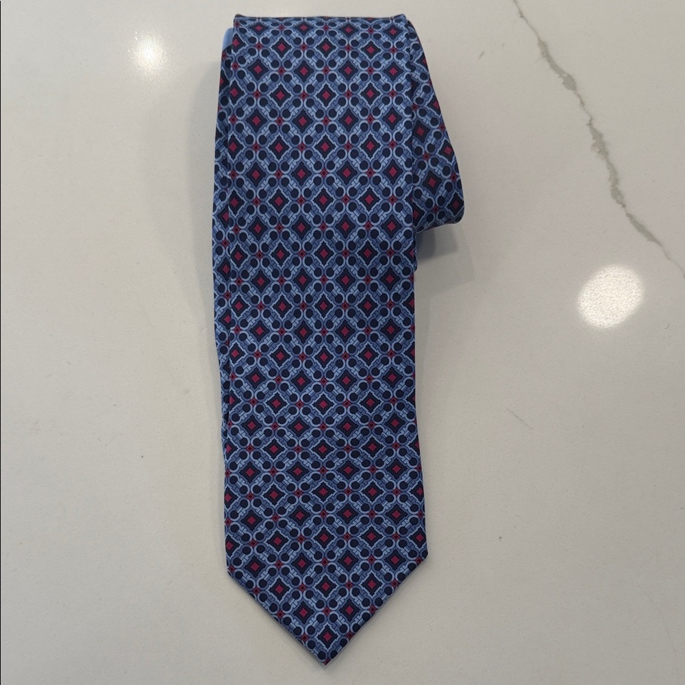 Salvatore Ferragamo Blue and Red Geometric Tie